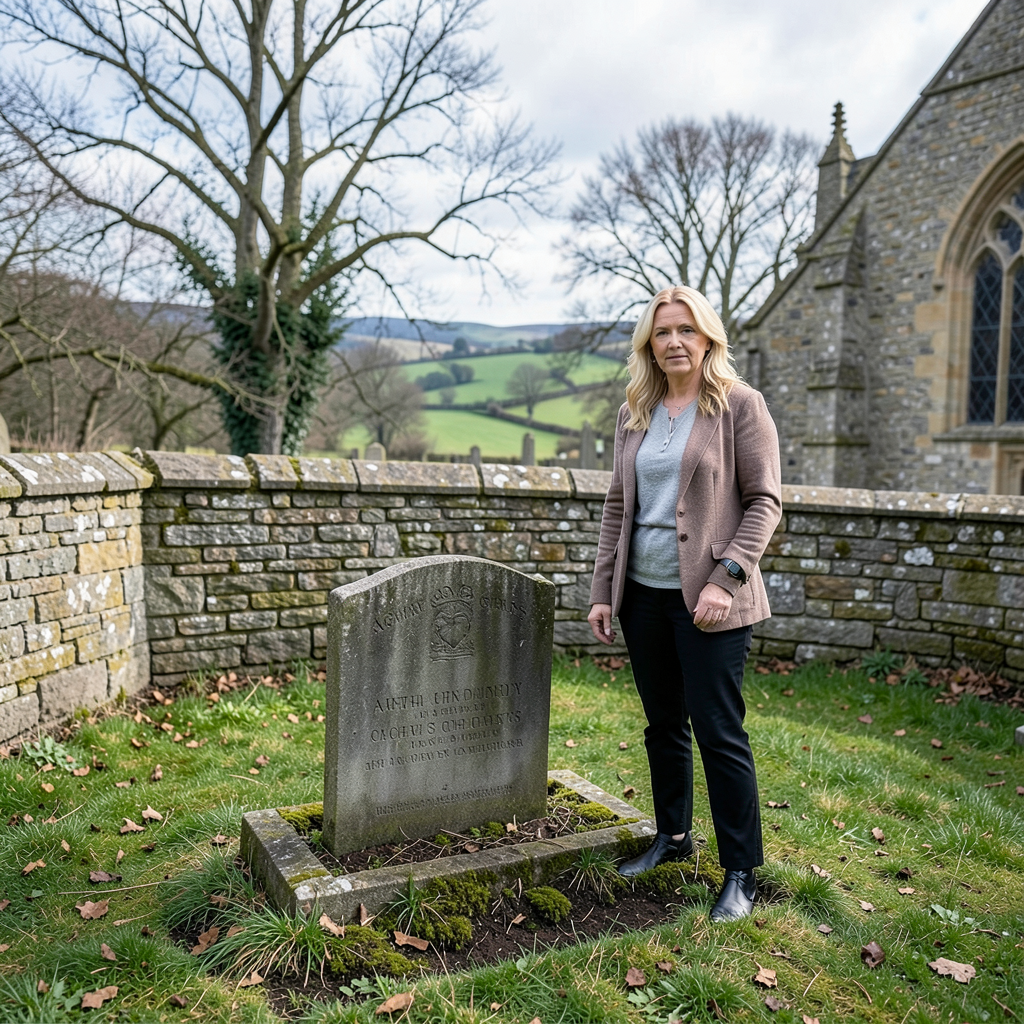Miranda Hart visits Agatha Christie's grave in Cholsey, Oxfordshire